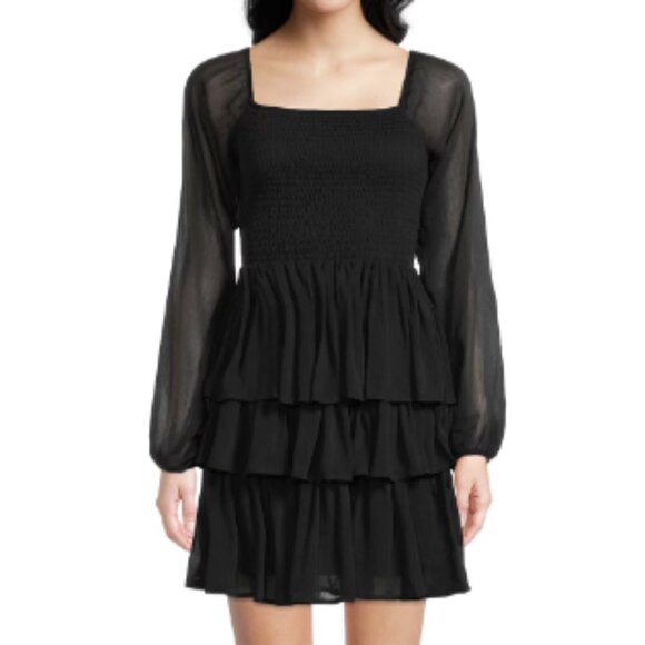 NWT Madden NYC Women's Black Triple Ruffle Smocked Peasant Dress, size S - Picture 1 of 6